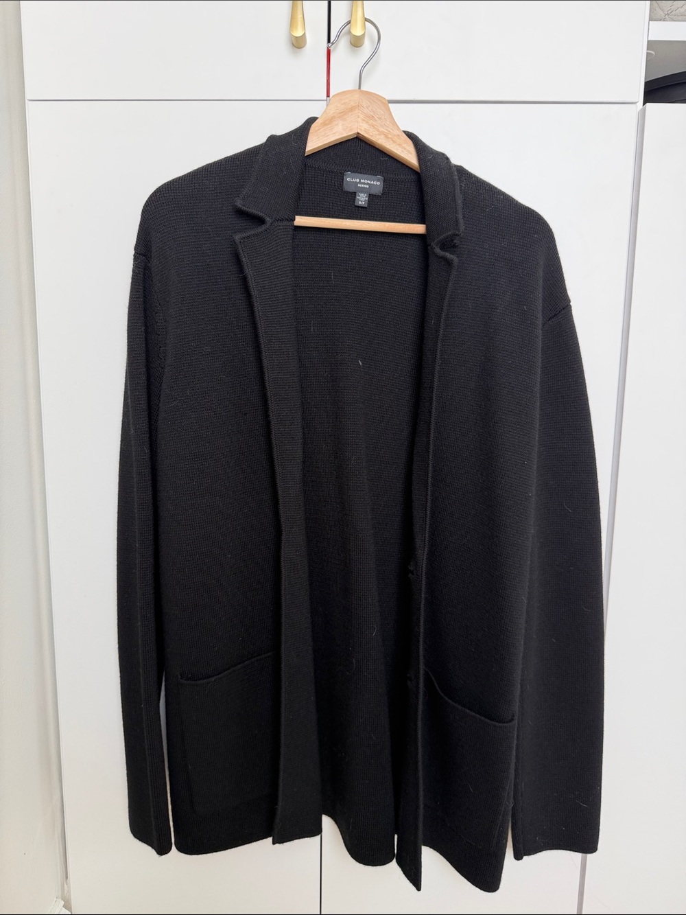 Club Monaco Black Open-Front Knit Cardigan with Pockets